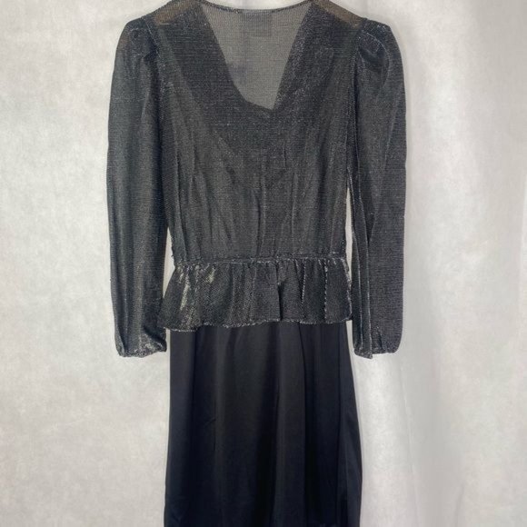 Vintage 80s Womens shiny dress silver top black skirt size 5 - Picture 5 of 9